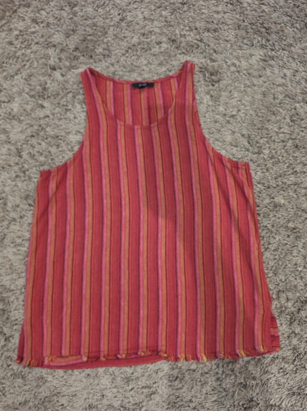DREW XS Linen Blend Striped Sleeveless Tank Top Pink Orange